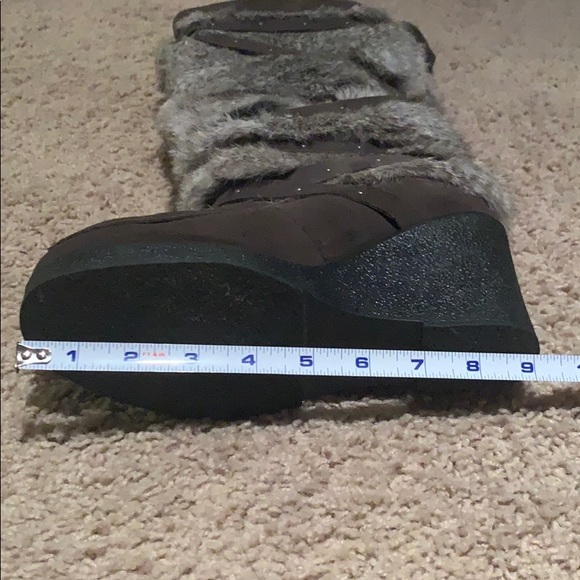 Muk Luks wedge rabbit fur boots check 